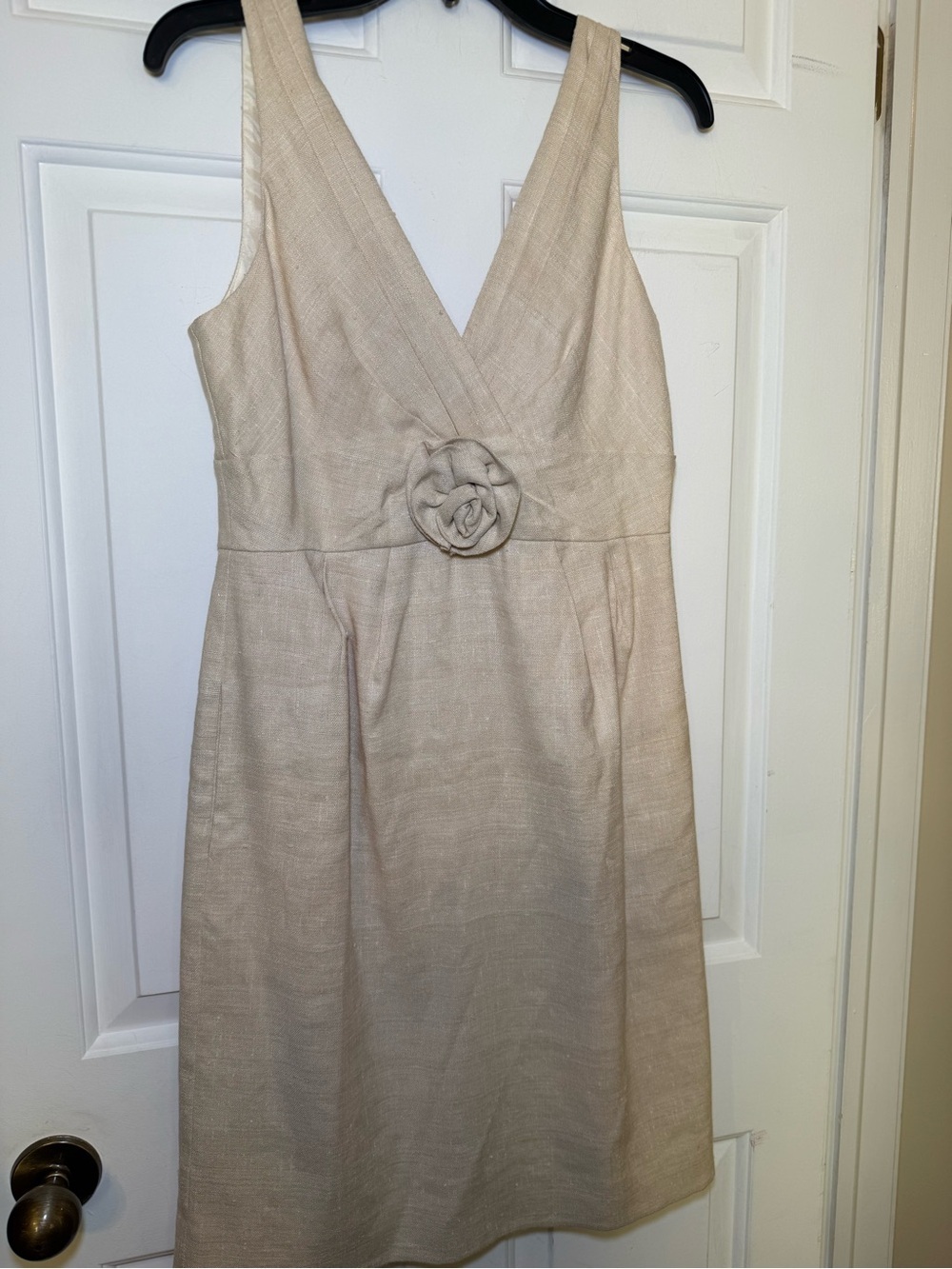 J Crew Pale Yellow Linen & Silk V Neck Dress Sz 10 V Neck Flower Pleated Preppy